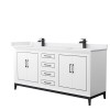 Marlena 72 " Double Vanity in White, White  Marble Top, Sinks, Black Trim