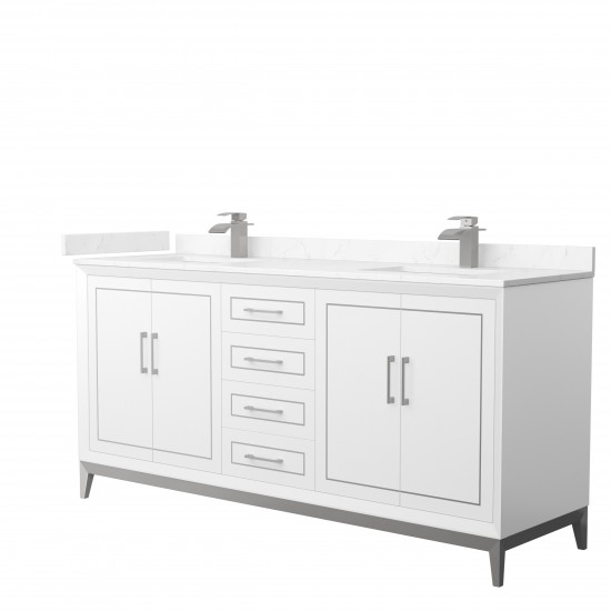 Marlena 72 " Double Vanity in White, Carrara Marble Top, Sinks, Nickel Trim