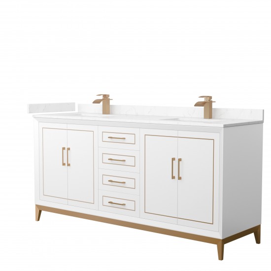 Marlena 72 " Double Vanity in White, Carrara Marble Top, Sinks, Bronze Trim