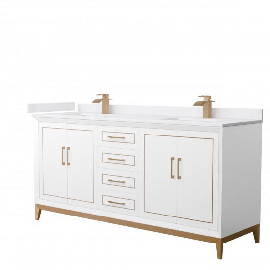 Marlena 72 " Double Vanity in White, White Marble Top, Sinks, Bronze Trim