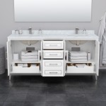 Marlena 72 " Double Vanity in White, White Marble Top, Sinks, Bronze Trim