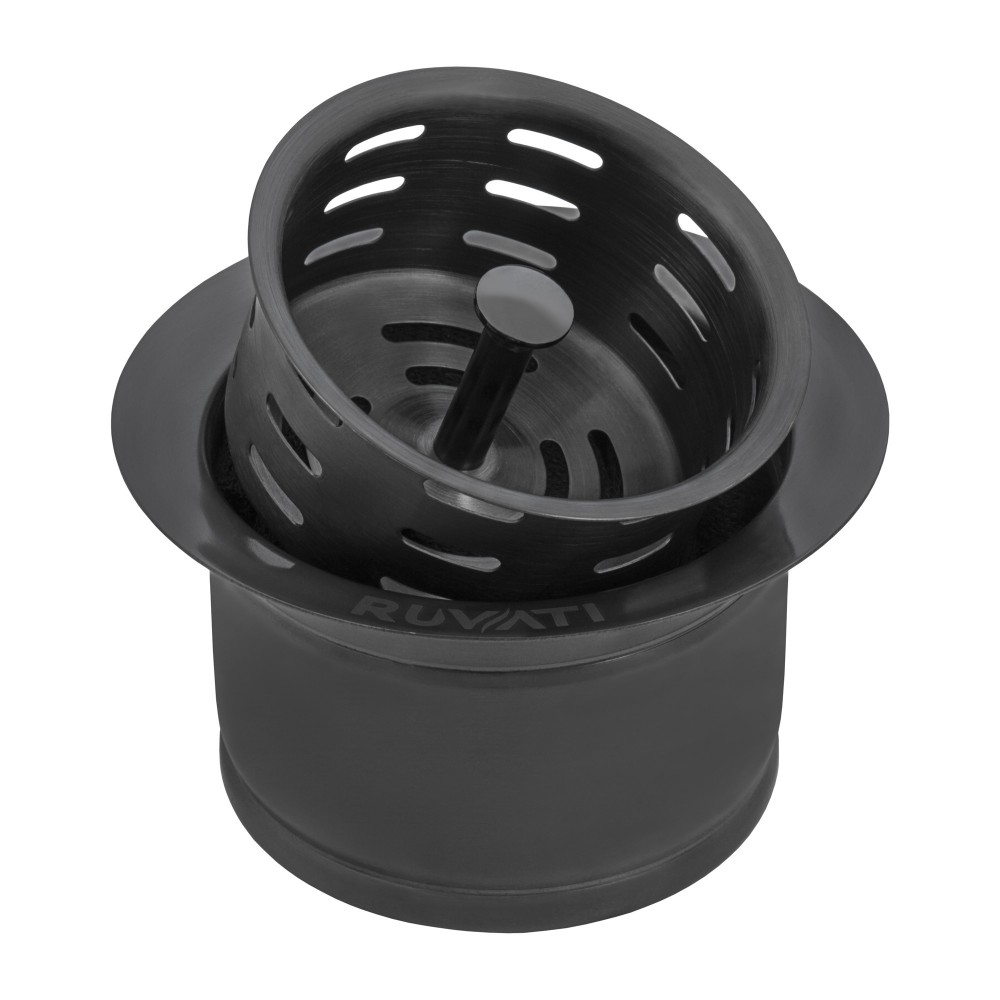 Ruvati Extended Garbage Disposal Flange with Deep Basket Strainer Black