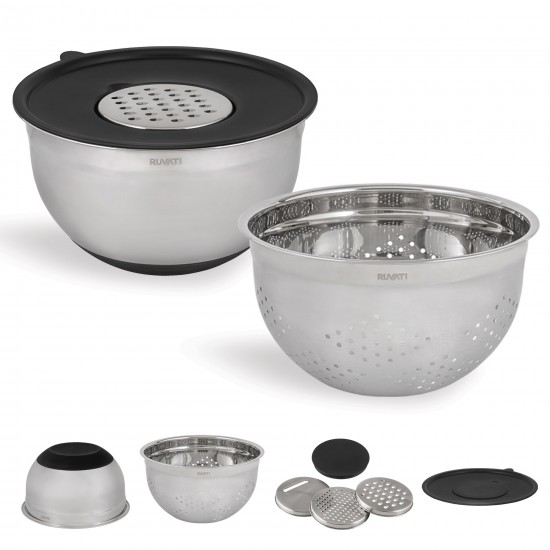 Ruvati 5 quart mixing bowl and colander set with grater attachments