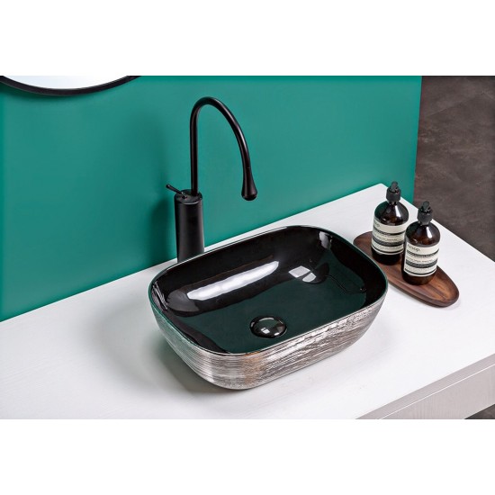 Ruvati Pietra 19-3/4 x 15-3/4 inch Porcelain Bathroom Sink - Silver / Black