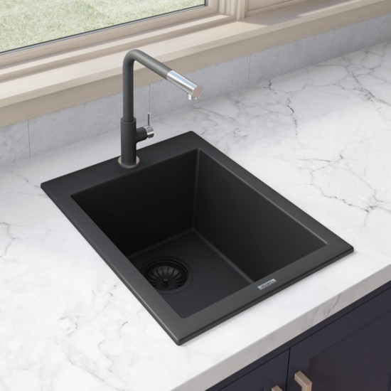 Ruvati 16 x 20 inch Topmount Granite Composite Kitchen Sink - Midnight Black