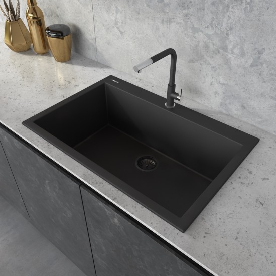 Ruvati 30 x 20 inch Topmount Granite Composite Kitchen Sink - Midnight Black