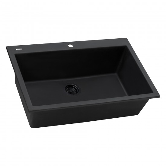 Ruvati 30 x 20 inch Topmount Granite Composite Kitchen Sink - Midnight Black