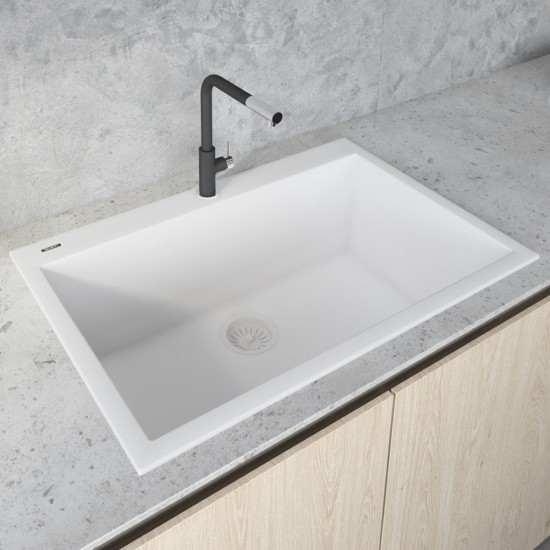 Ruvati 30 x 20 inch Topmount Granite Composite Kitchen Sink - Arctic White
