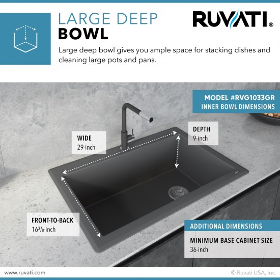 Ruvati 33 x 22 inch Topmount Granite Composite Kitchen Sink - Urban Gray
