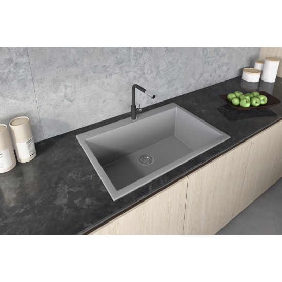 Ruvati 33 x 22 inch Topmount Granite Composite Kitchen Sink - Silver Gray