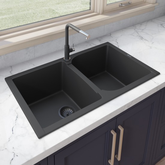 Ruvati epiGranite 34 x 20 inch Dual Mount Kitchen Sink - Midnight Black