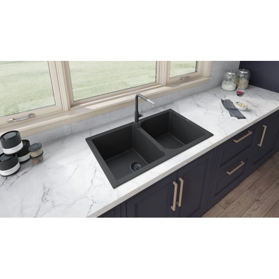 Ruvati epiGranite 34 x 20 inch Dual Mount Kitchen Sink - Midnight Black