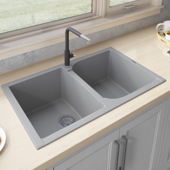 Ruvati epiGranite 34 x 20 inch Dual Mount Kitchen Sink - Silver Gray