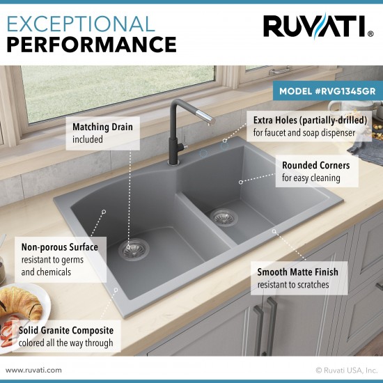 Ruvati 33 x 22 inch Topmount Kitchen Sink - Silver Gray