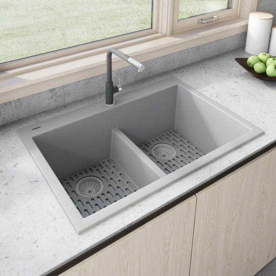 Ruvati epiGranite 33 x 22 inch Topmount Kitchen Sink - Silver Gray