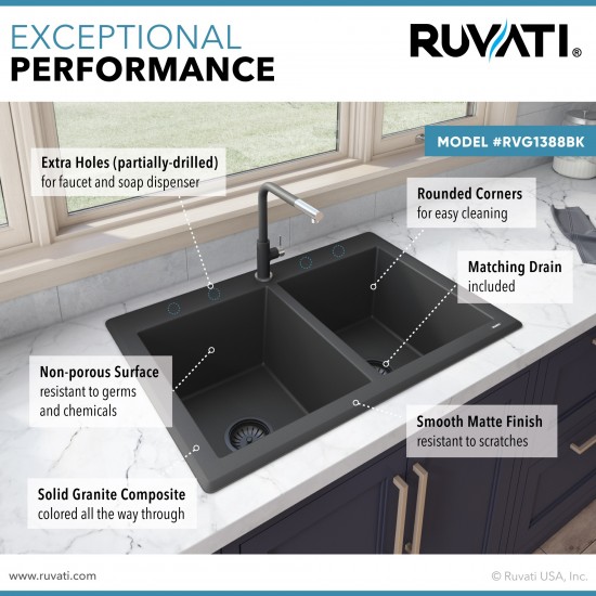 Ruvati epiGranite 33 x 22 inch Dual Mount Kitchen Sink - Black