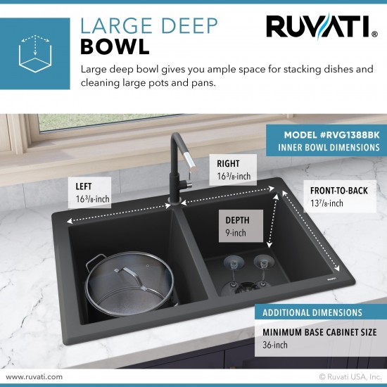 Ruvati epiGranite 33 x 22 inch Dual Mount Kitchen Sink - Black