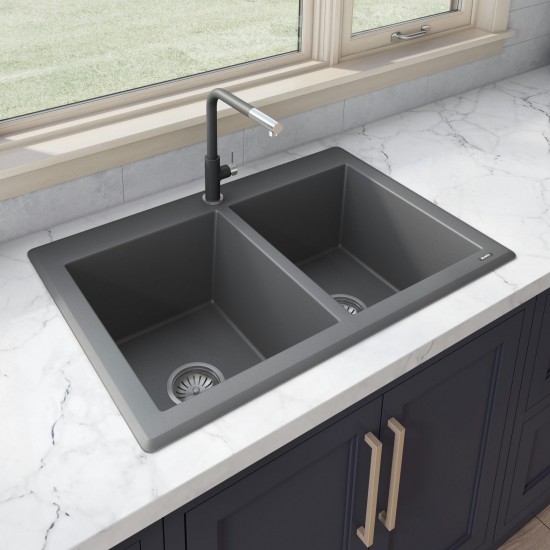 Ruvati epiGranite 33 x 22 inch Dual Mount Kitchen Sink - Gray