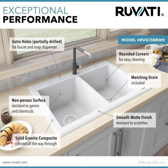 Ruvati epiGranite 33 x 22 inch Dual Mount Kitchen Sink - White