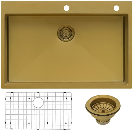 Ruvati Terraza 33 x 22 inch Stainless Steel Kitchen Sink - Brass Tone Matte Gold