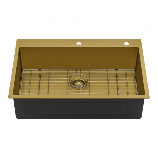 Ruvati Terraza 33 x 22 inch Stainless Steel Kitchen Sink - Brass Tone Matte Gold