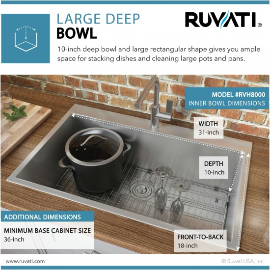 Ruvati Tirana 33 x 21 inch Topmount Stainless Steel Kitchen Sink