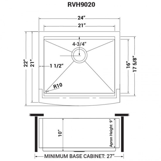 Ruvati Verona 24 x 22 inch Apron Front Stainless Steel Kitchen Sink