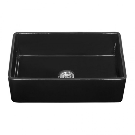 Ruvati Fiamma 30 x 20 inch Farmhouse Fireclay Kitchen Sink - Glossy Black