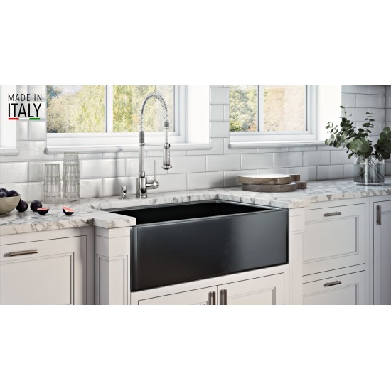 Ruvati Fiamma 30 x 20 inch Farmhouse Fireclay Kitchen Sink - Glossy Black