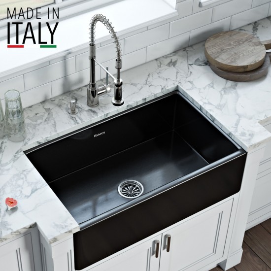 Ruvati Fiamma 33 x 20 inch Farmhouse Fireclay Kitchen Sink - Glossy Black