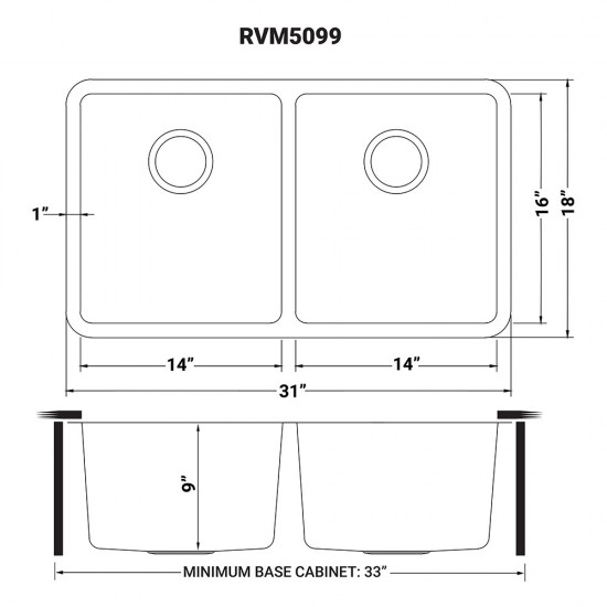 Ruvati Modena 31 x 18 inch Kitchen Sink - Stainless Steel