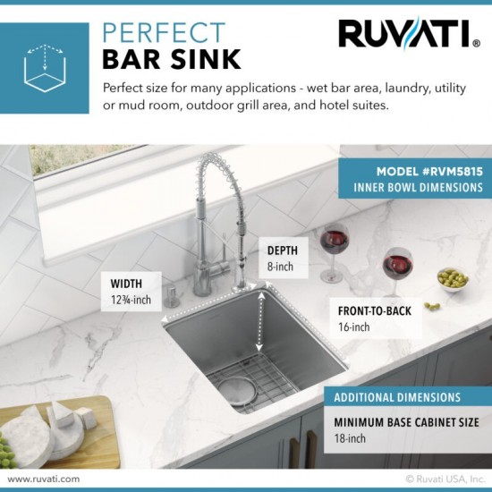 Ruvati Modena 15 x 18 inch Undermount Bar Sink