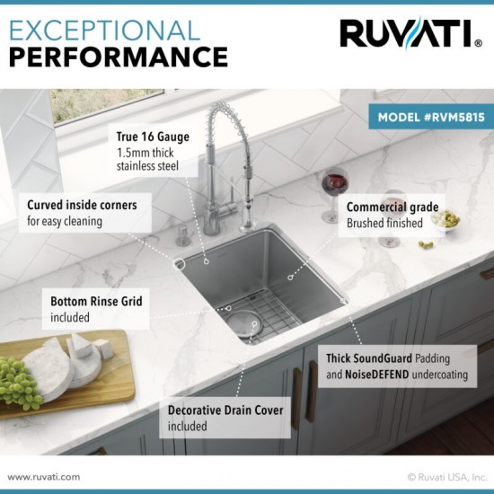 Ruvati Modena 15 x 18 inch Undermount Bar Sink