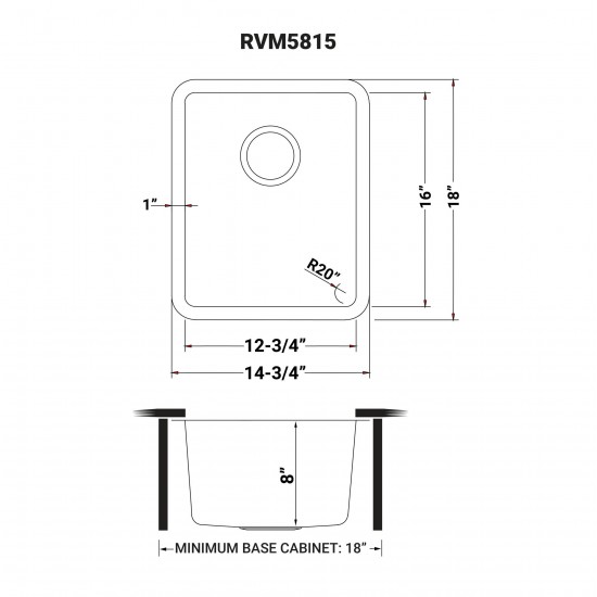 Ruvati Modena 15 x 18 inch Undermount Bar Sink