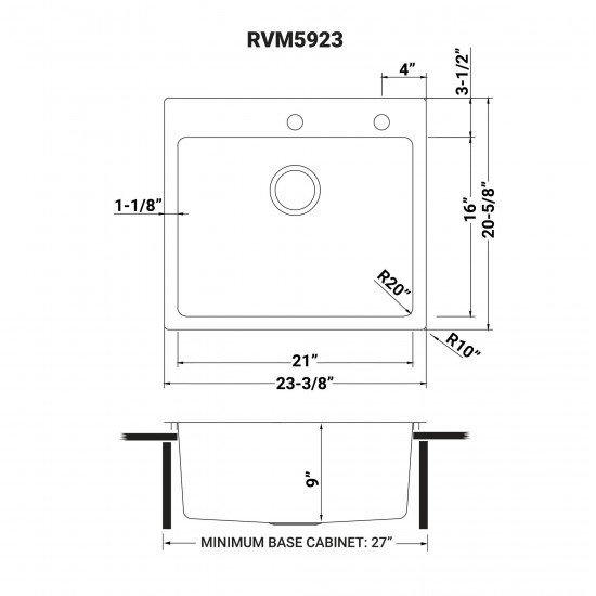 Ruvati Modena 23 x 20 inch Topmount Stainless Steel Kitchen Sink