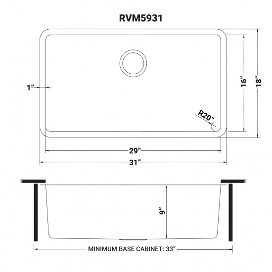 Ruvati Modena 31 x 18 inch Undermount Stainless Steel Kitchen Sink