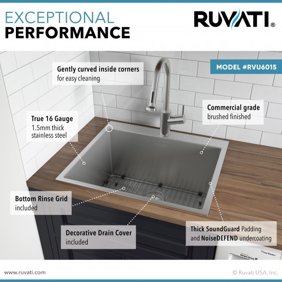 Ruvati Forma Pro 25 x 22 inch Topmount Laundry Sink - Stainless Steel