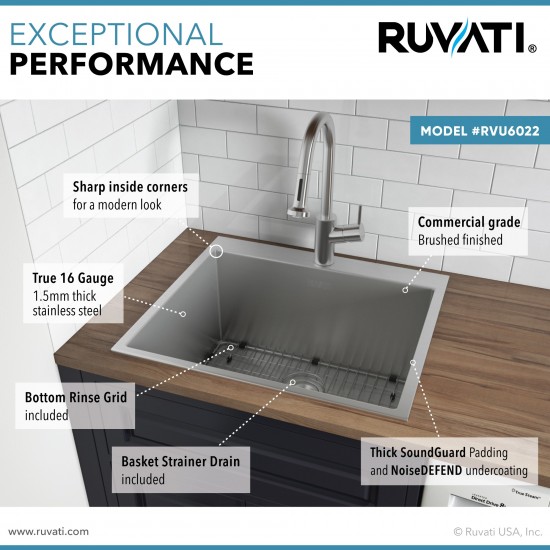 Ruvati Forma 22 x 22 inch Topmount Laundry Sink - Stainless Steel