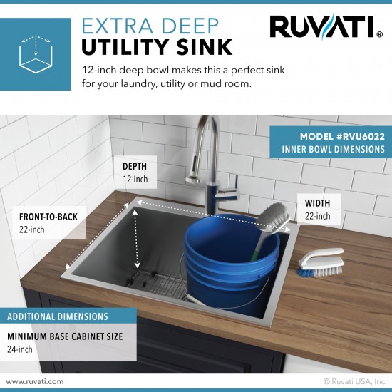 Ruvati Forma 22 x 22 inch Topmount Laundry Sink - Stainless Steel