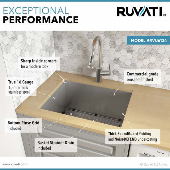 Ruvati Forma 24 x 18 inch Undermount Laundry Sink - Stainless Steel