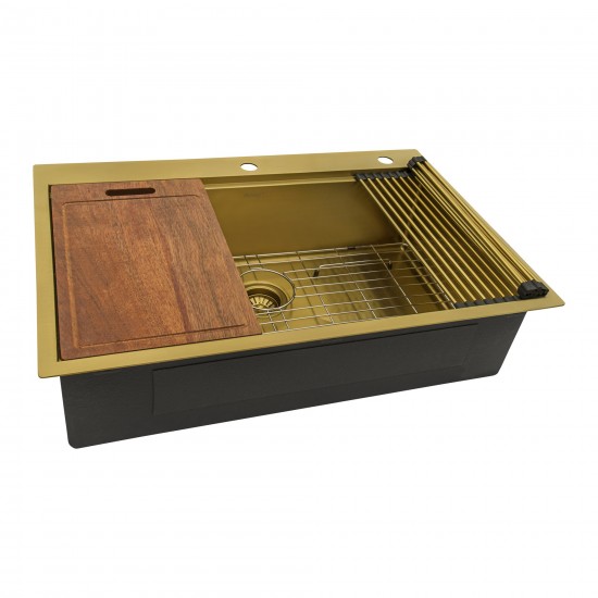 Ruvati Giana 33 x 22 inch Topmount Kitchen Sink - Matte Gold Brass Tone