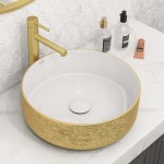 Ruvati Pietra 14 x 14 inch Porcelain Bathroom Sink - Gold / White