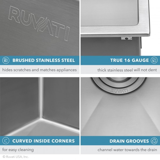 Ruvati Tirana Pro 21 x 20 inch Topmount Stainless Steel Kitchen Sink