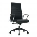 LeisureMod Hilton Modern High-Back Leather Office Chair, Black