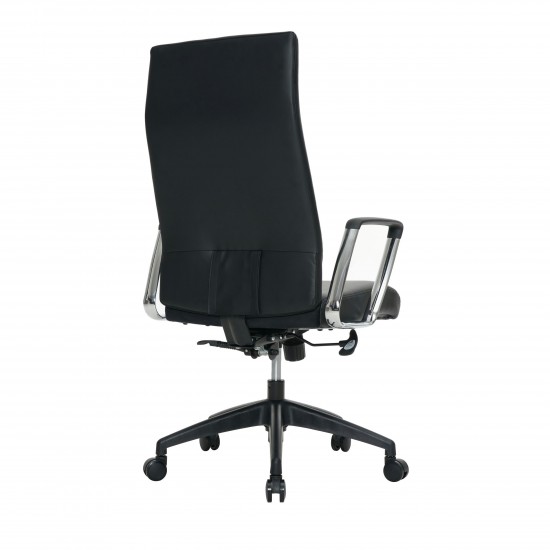 LeisureMod Hilton Modern High-Back Leather Office Chair, Black