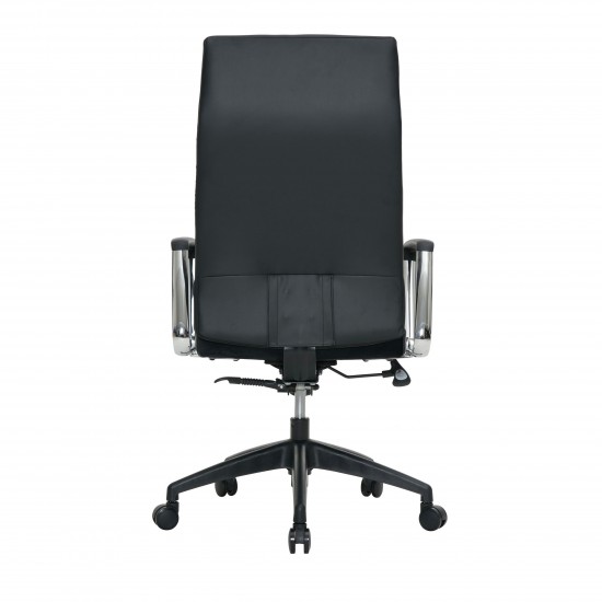 LeisureMod Hilton Modern High-Back Leather Office Chair, Black