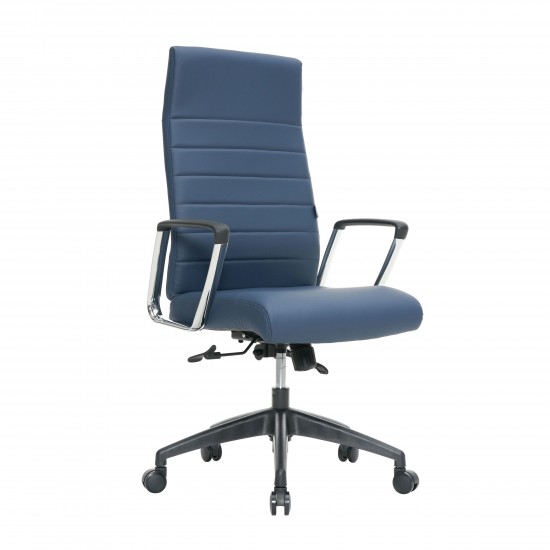 LeisureMod Hilton Modern High-Back Leather Office Chair, Blue