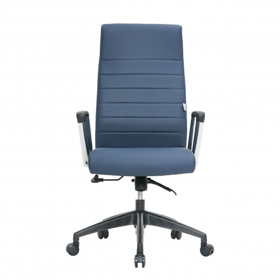 LeisureMod Hilton Modern High-Back Leather Office Chair, Blue