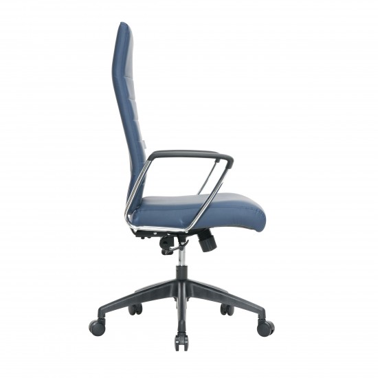 LeisureMod Hilton Modern High-Back Leather Office Chair, Blue