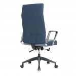 LeisureMod Hilton Modern High-Back Leather Office Chair, Blue